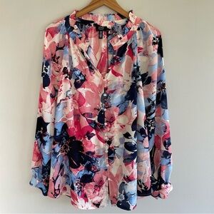 Jones New York Printed Ruffle Peasant Blouse Size 2X
